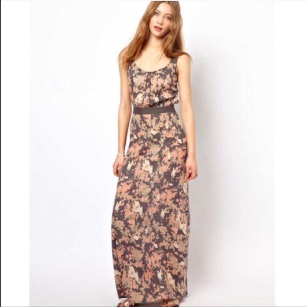 Winter Kate Nymph Gray-and-Pink Abstract Floral Maxi Dress - M